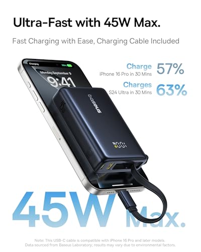 Baseus Picogo 10000mAh 45W Fast Charging Power Bank for iPhone 16/15/14/13 Series and More  
Baseus Picogo 10000mAh 45W