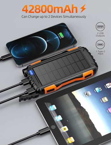 Power-Bank-Solar-Charger 42800mAh Portable Charger Solar Power Bank External Battery Pack 5V|1A QC |0 Fast Charger Built