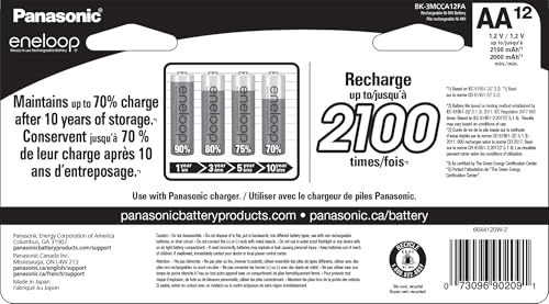 Eneloop Panasonic 12-Battery Pack AA Ni-MH Pre-Charged Rechargeable Batteries for Home & Travel, Up to 2100 Cycles, Suit
