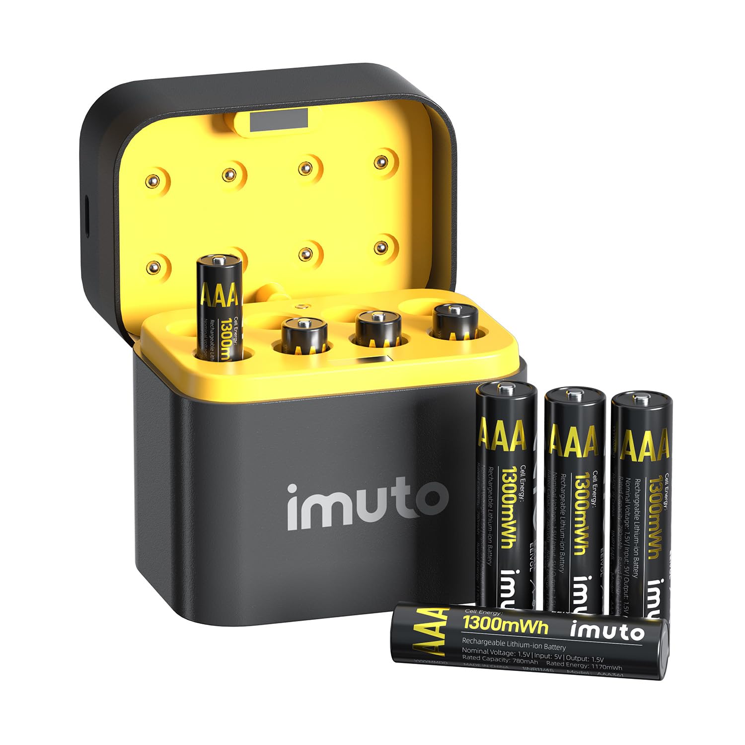 Imuto Rechargeable AAA Batteries Lithium 8 Pack with Fast Charger