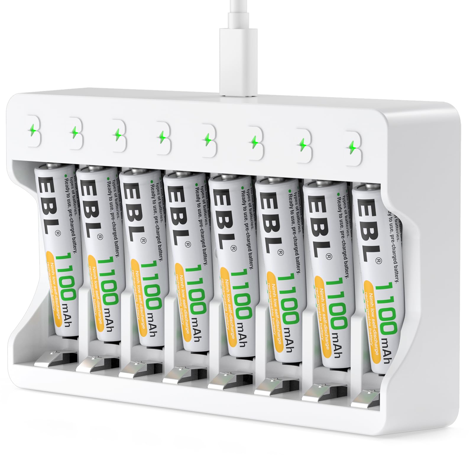 EBL Pre-Charged AAA Batteries 8 Pack, High Capacity 1100mAh, 1200 Recharge Cycles for Electronics, Ideal for Devices, Po