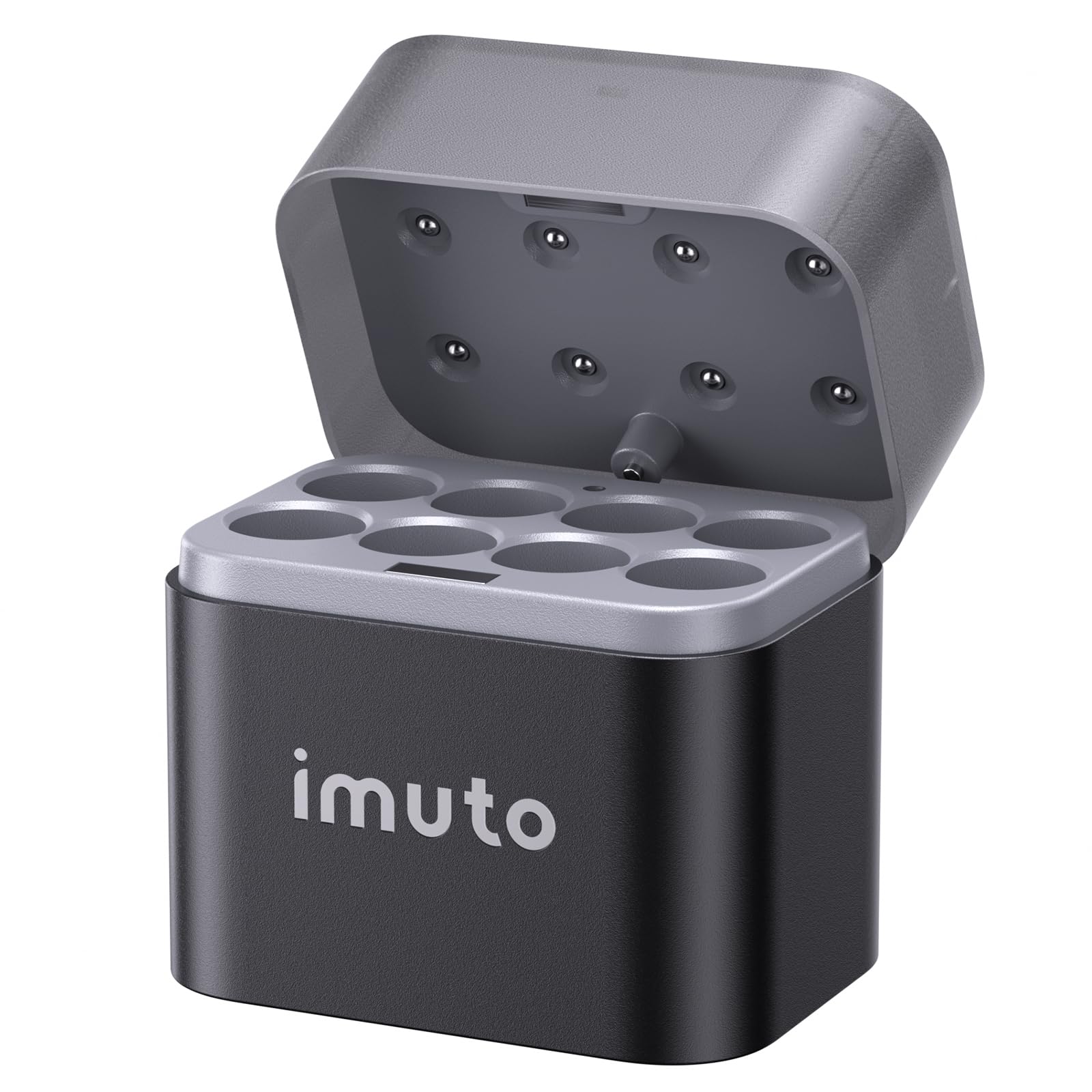 Imuto Rechargeable AA Battery Charger: 8 Slot Lithium-Ion and NiMH Battery Charger, Portable Storage Box Style Double AA